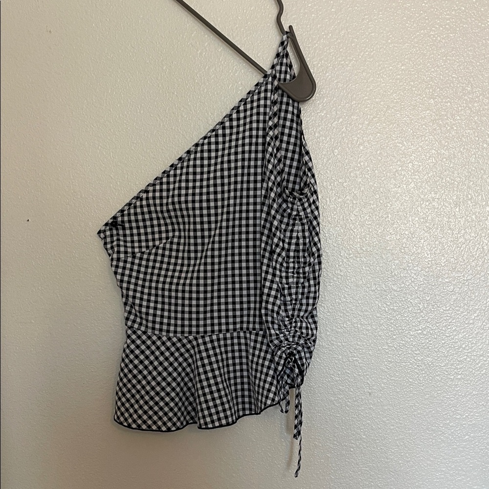 Black and White Gingham One-Shoulder Top